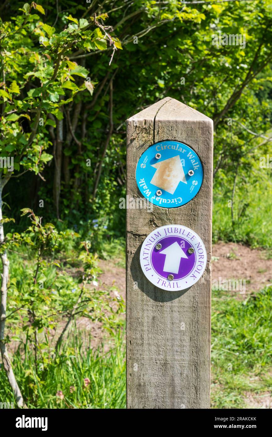 Un cartello segnaletico per il Platinum Jubilee Trail nel West Norfolk. Foto Stock