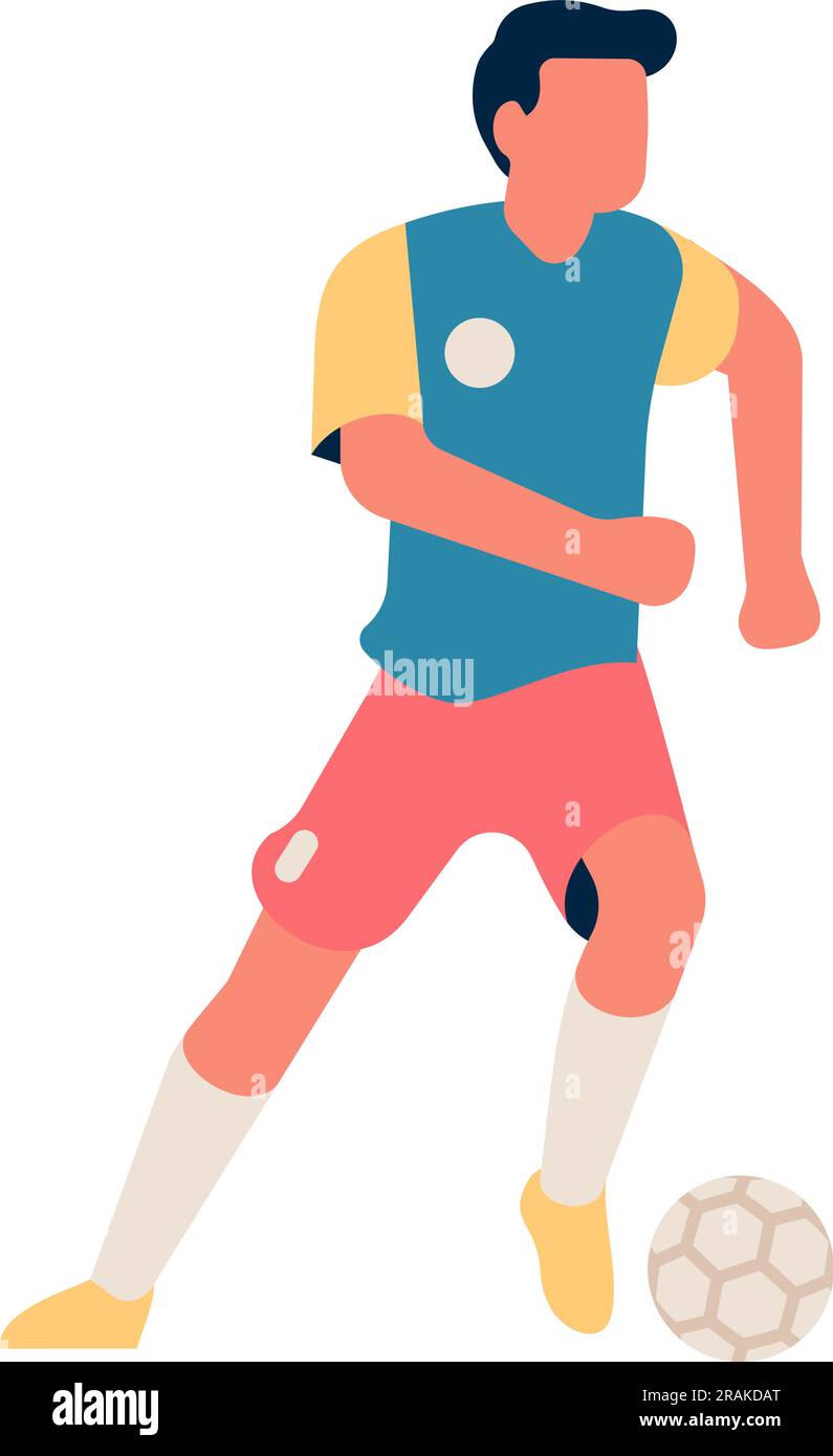 Uomo in movimento in divisa con pallone da calcio. Atleta sportivo isolato su sfondo bianco Illustrazione Vettoriale