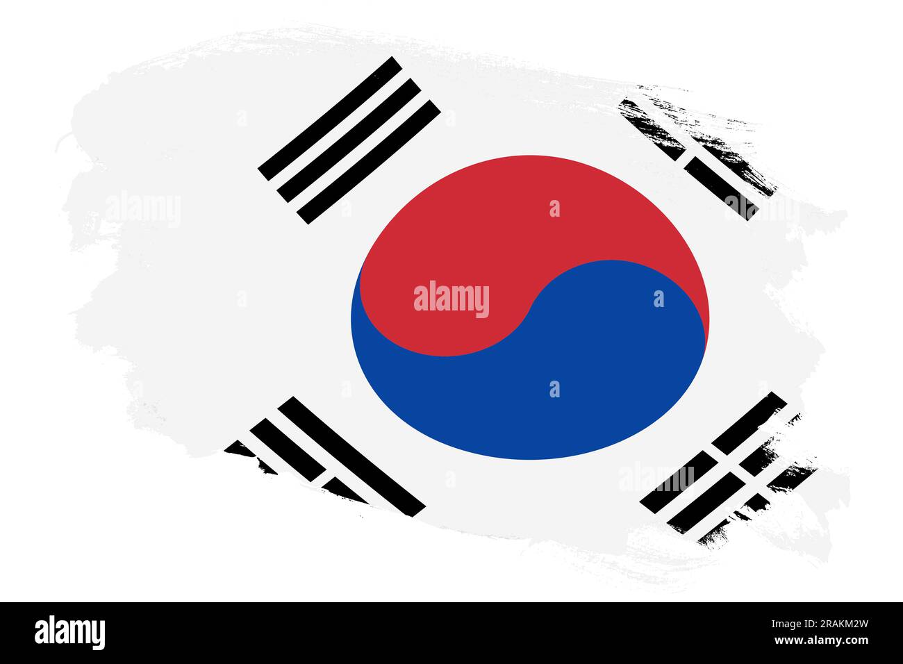 Bandiera nazionale della Corea del Sud su sfondo bianco ruvido pennello con tratti grunge Foto Stock