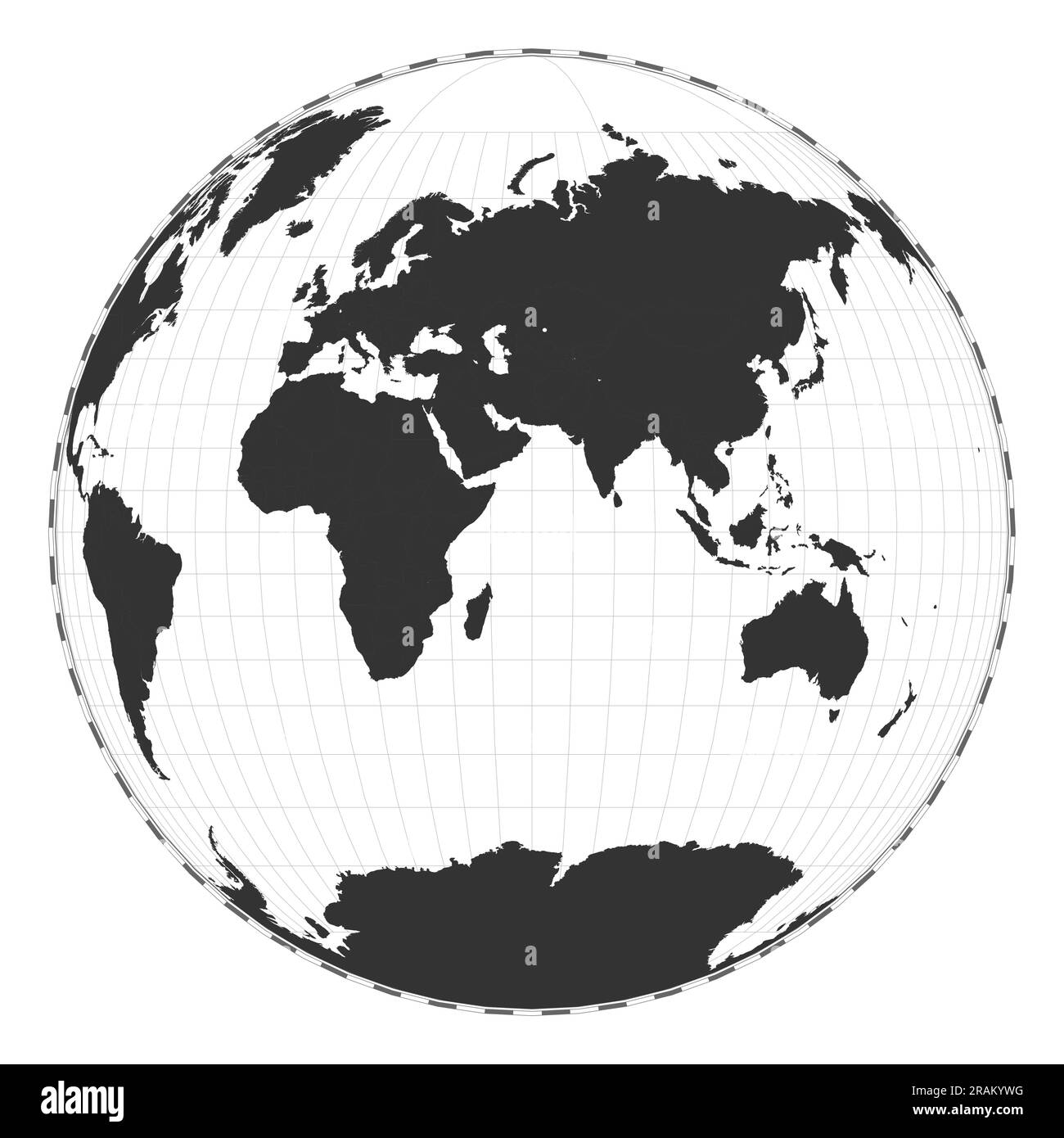 Mappa vettoriale del mondo. La proiezione della prospettiva a due mondi di Gilbert. Mappa geografica pianeggiante con linee di latitudine e longitudine. Illustrazione Vettoriale