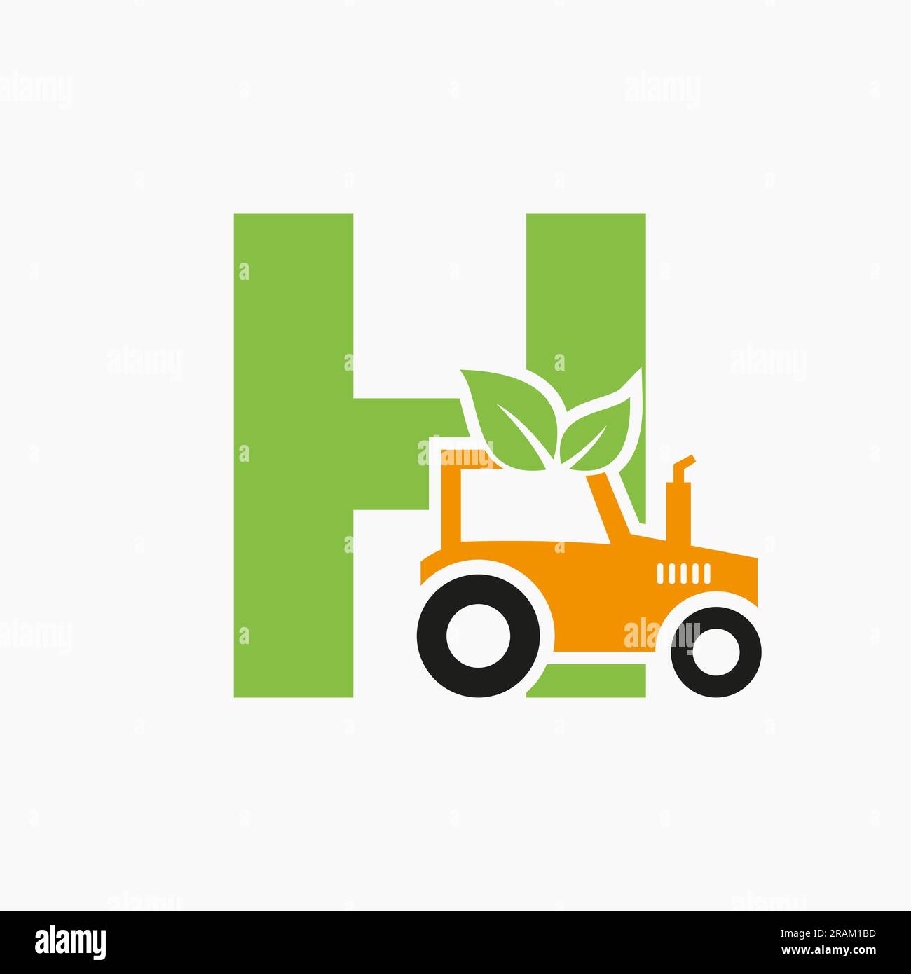 Logo agricolo lettera H con icona trattore modello vettoriale. Simbolo Eco Farm Illustrazione Vettoriale