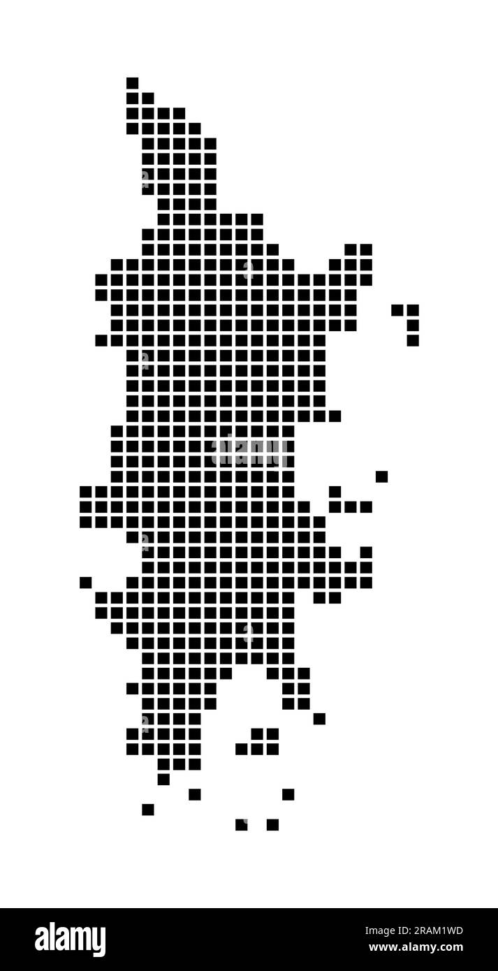 Mappa di Phuket. Mappa di Phuket in stile punteggiato. Bordi dell'isola pieni di rettangoli per il tuo progetto. Illustrazione vettoriale. Illustrazione Vettoriale