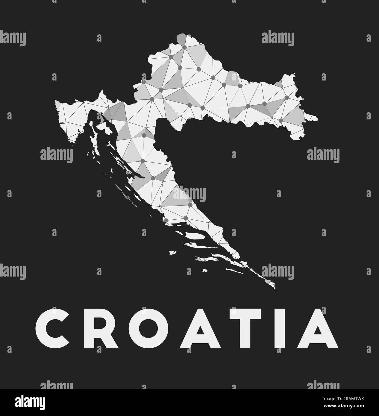 Croazia - Mappa della rete di comunicazione del paese. Design geometrico alla moda in Croazia su sfondo scuro. Illustrazione Vettoriale