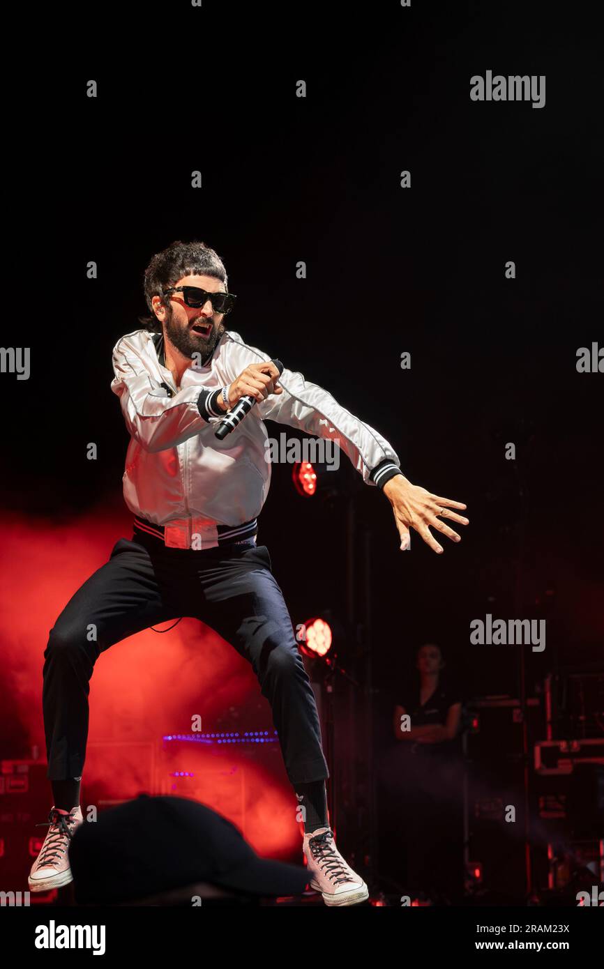 Kasabian ha scosso l'Eden Project come parte delle Eden Sessions. I Rocker di Leicester noti per i loro tracciati mozzafiato come LSF, Empire, Shoot the Runner e. Foto Stock