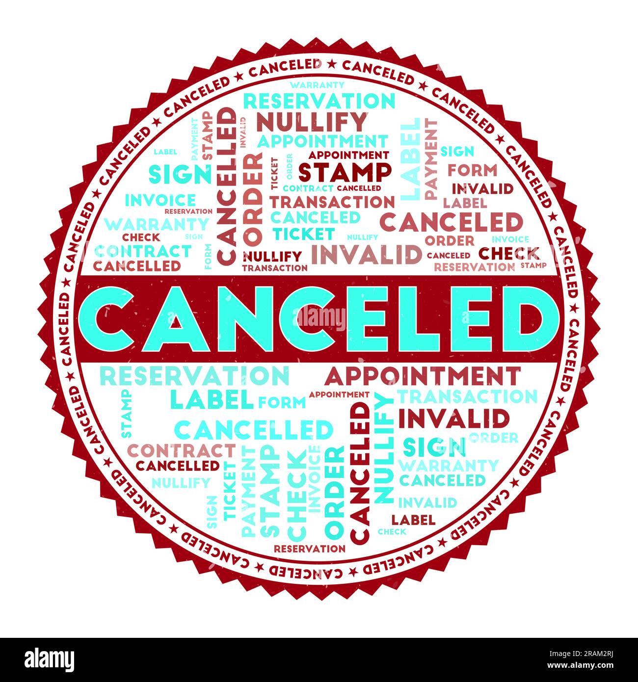 Immagine parola annullata. Concetto annullato con nuvole di parole e testo rotondo. Colori piacevoli e texture grunge. Illustrazione vettoriale artistica. Illustrazione Vettoriale