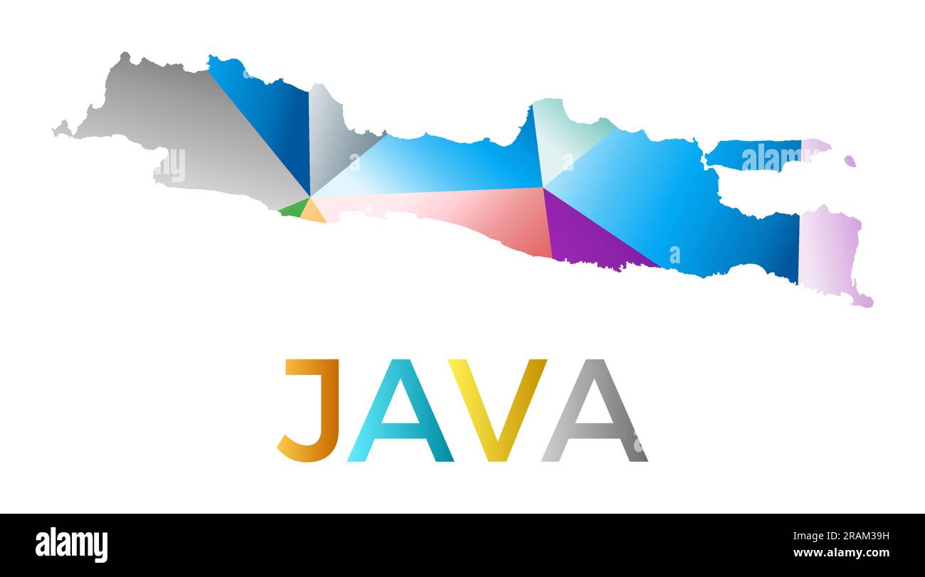 Forma Java dai colori vivaci. Logo dell'isola in stile geometrico multicolore. Design moderno e alla moda. Eccellente illustrazione vettoriale. Illustrazione Vettoriale