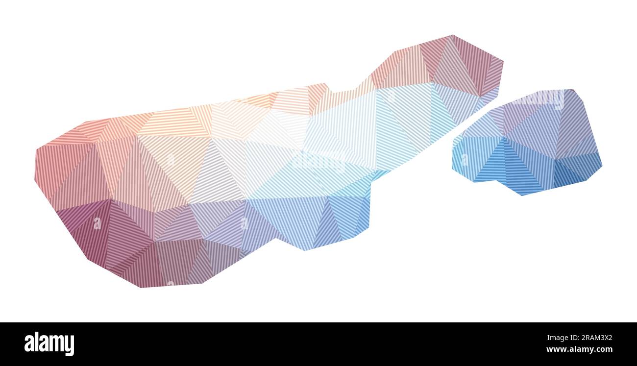 Mappa dell'isola madre de Dios. Illustrazione in basso poli dell'isola. Design geometrico con strisce. Tecnologia, Internet, concetto di rete. Illustrazione Vettoriale