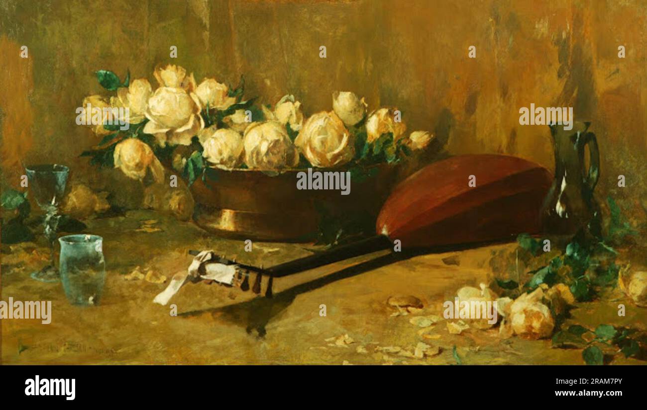 STILL Life with Roses and Mandolin 1884 di Emil Carlsen Foto Stock
