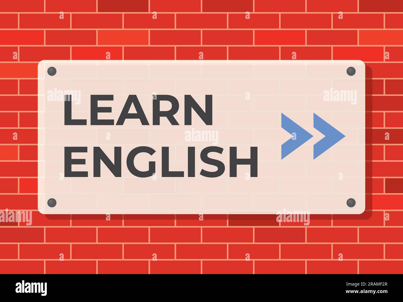 cartellone su muro di mattoni con testo learn english, concetto di apprendimento della lingua, corso - illustrazione vettoriale Illustrazione Vettoriale