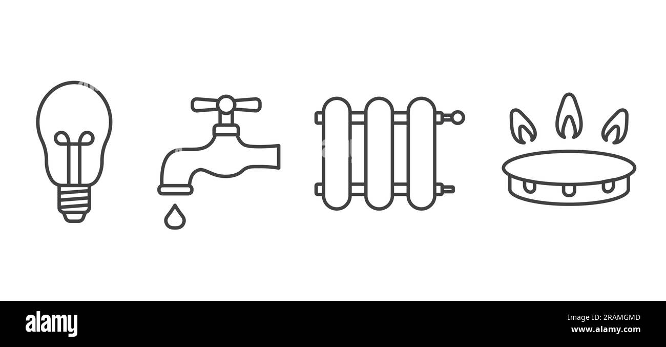 serie di icone delle utenze domestiche: elettricità, acqua, riscaldamento e gas - illustrazione del vettore Illustrazione Vettoriale