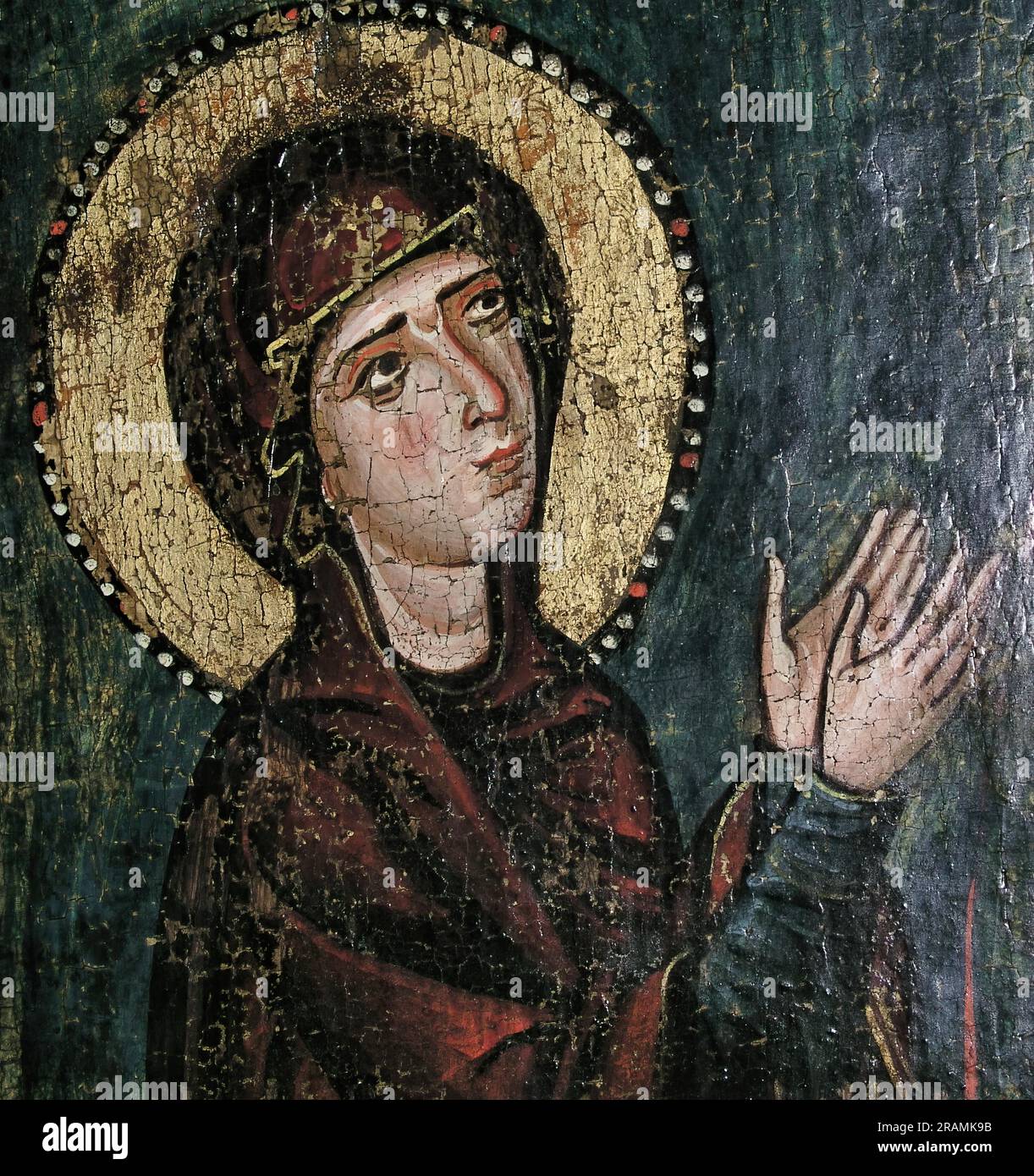 I magnifici affreschi bizantini all'interno della chiesa di Santa Croce, una parrocchia cattolica romana situata nella città di Nicosia a Cipro Foto Stock