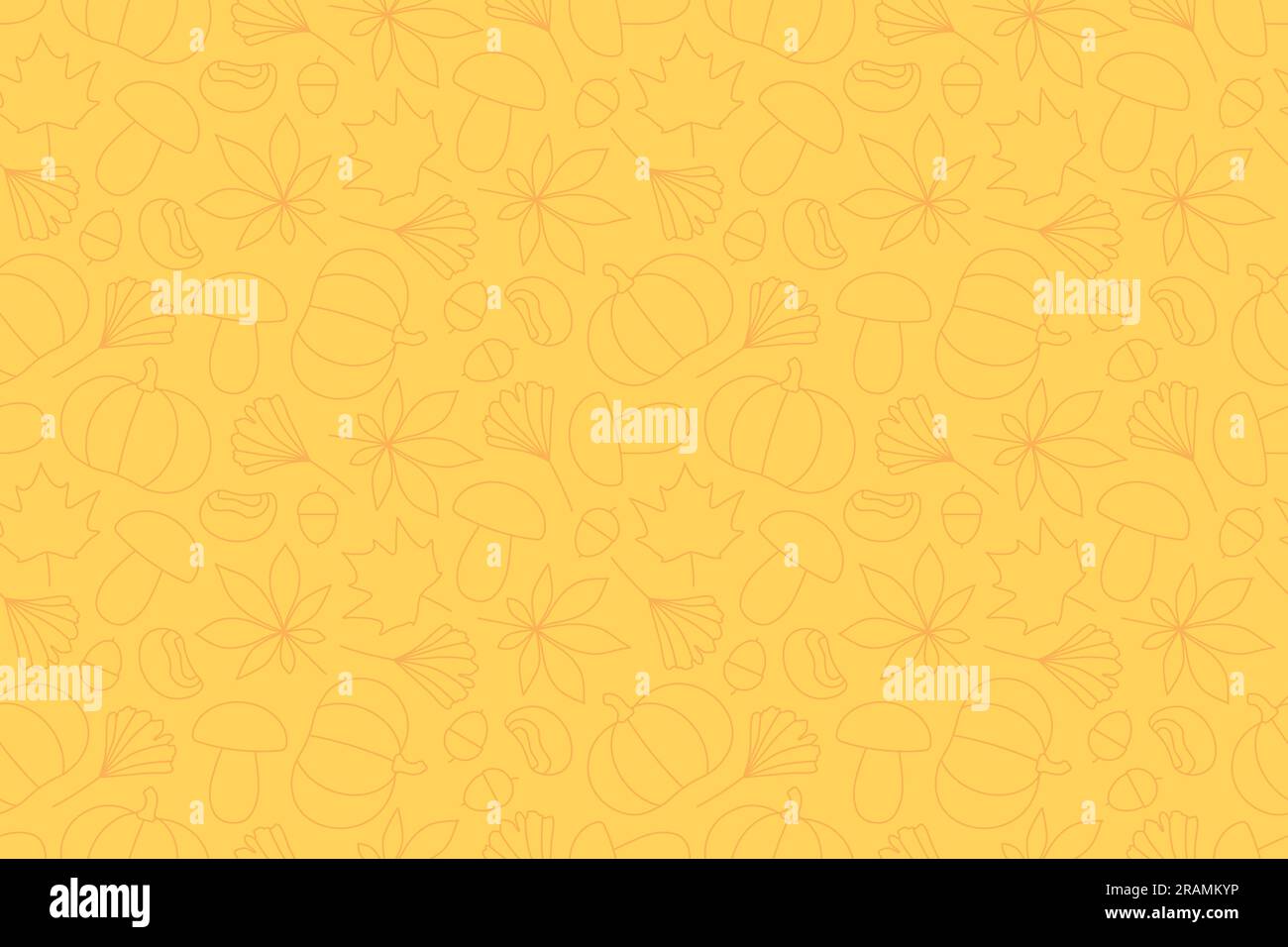 motivo giallo autunnale senza cuciture con foglie, zucca, ghianda, funghi e castagne, ideale per l'avvolgimento, tessuto, carta da parati, biglietto d'auguri - illus vettoriale Illustrazione Vettoriale