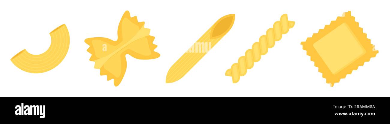 set di icone della pasta italiana: maccheroni, farfalle, penne, fusilli, ravioli - illustrazione vettoriale Illustrazione Vettoriale