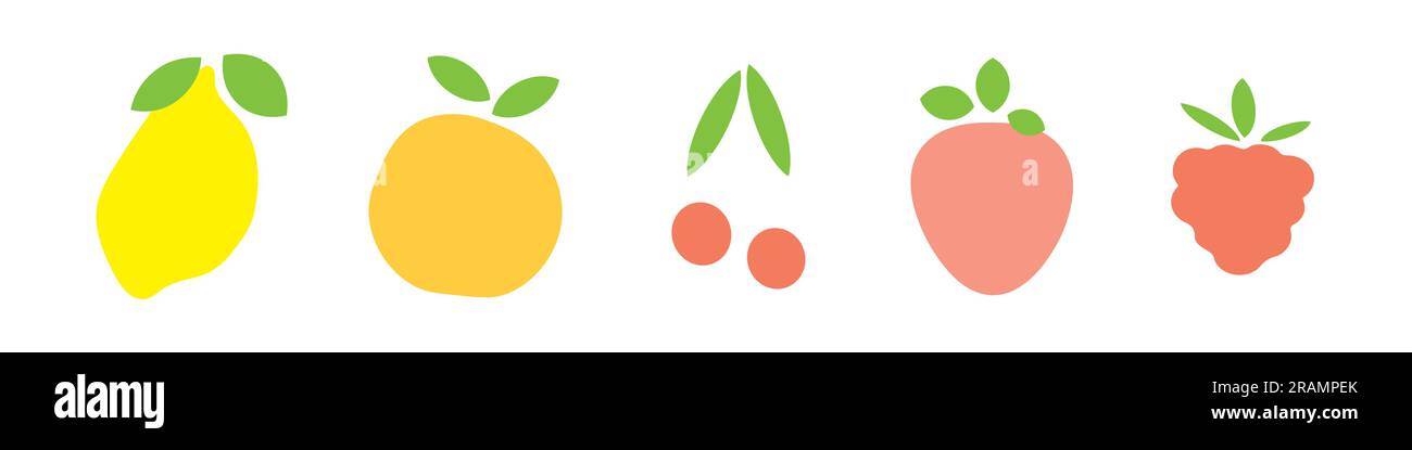 striscione con frutti estivi astratti: limone, arancia, ciliegia, fragola e lampone - illustrazione vettoriale Illustrazione Vettoriale