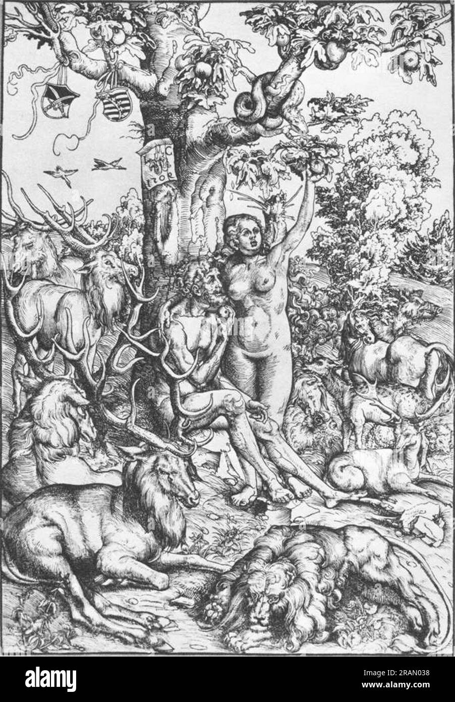 Adamo ed Eva in Paradiso 1509; Germania di Lucas Cranach il Vecchio Foto Stock