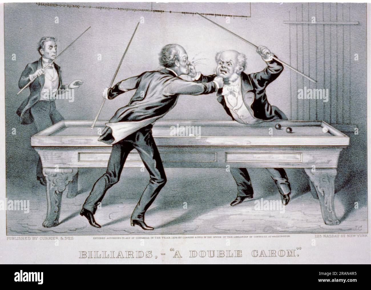 Biliardo. A Double Carom 1874 di Currier and Ives Foto Stock