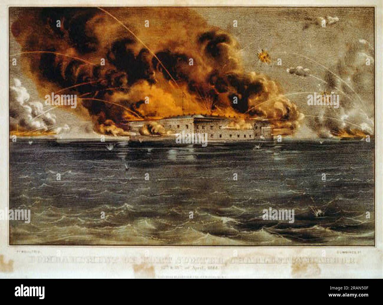 Bombardamento di Fort Sumter, porto di Charleston il 12 e 13 aprile 1861 1861 da parte di Currier e Ives Foto Stock