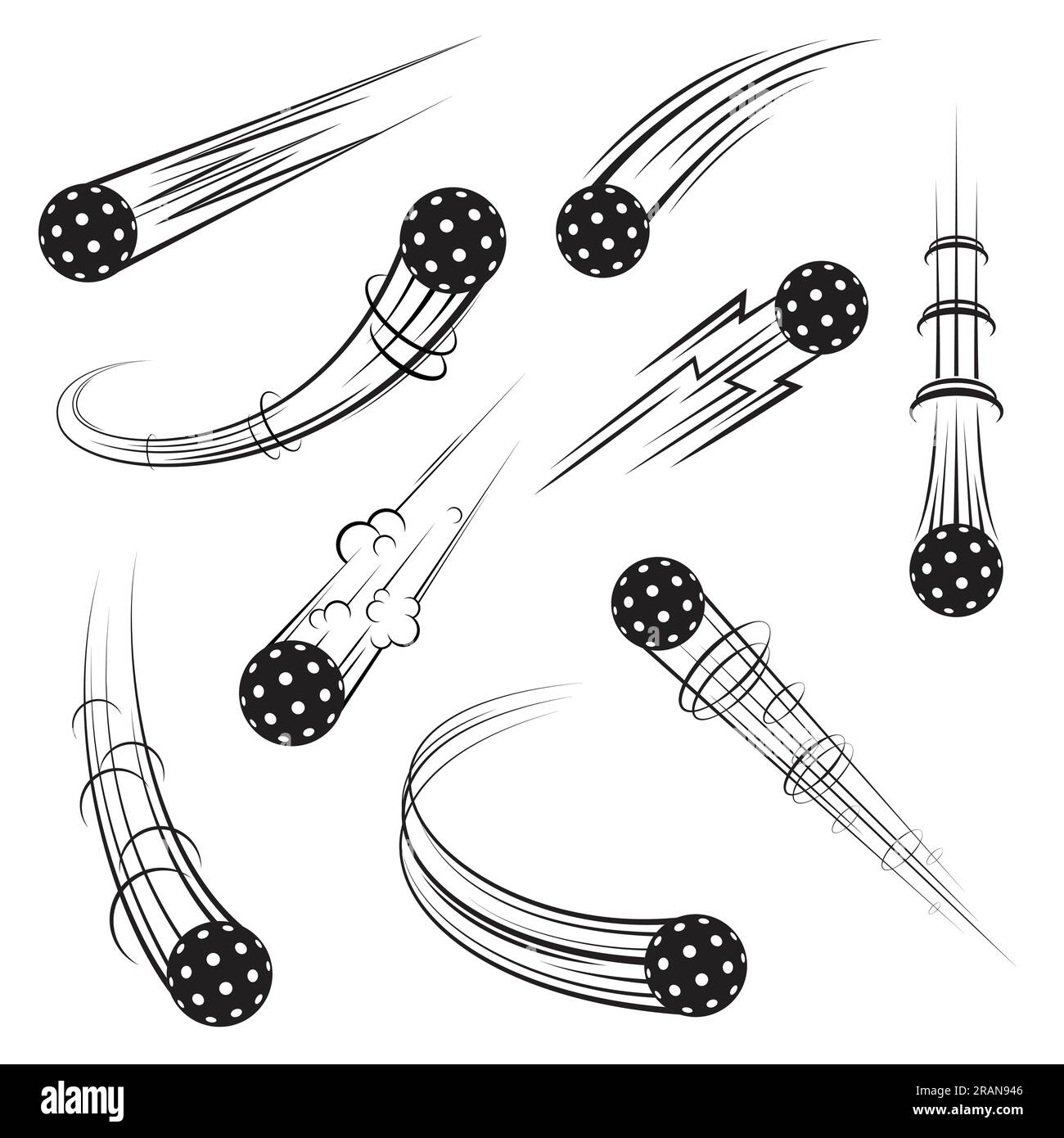 Set movimento Pickleball nero Illustrazione Vettoriale