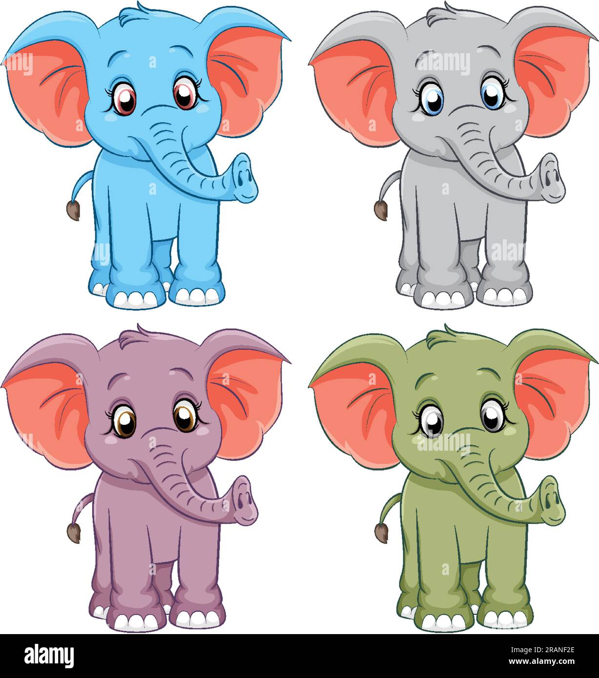 Illustrazioni di cartoni animati isolati e semplici con elefanti Illustrazione Vettoriale