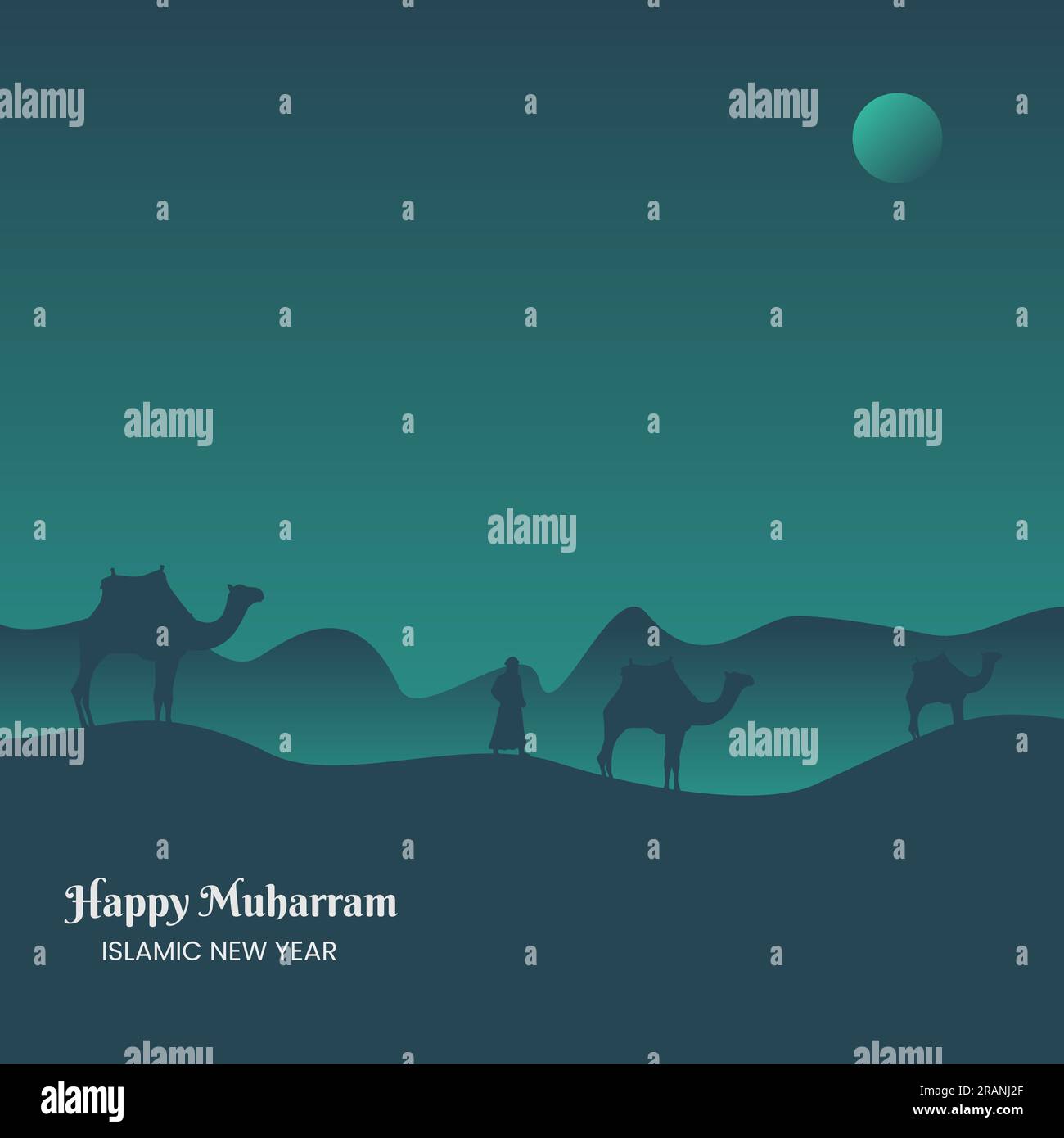 Capodanno islamico o illustrazione vettoriale Happy muharram. Semplice sfondo di design per la celebrazione dell'Islam. Festa musulmana. Modello di anno Hijriyah. Illustrazione Vettoriale