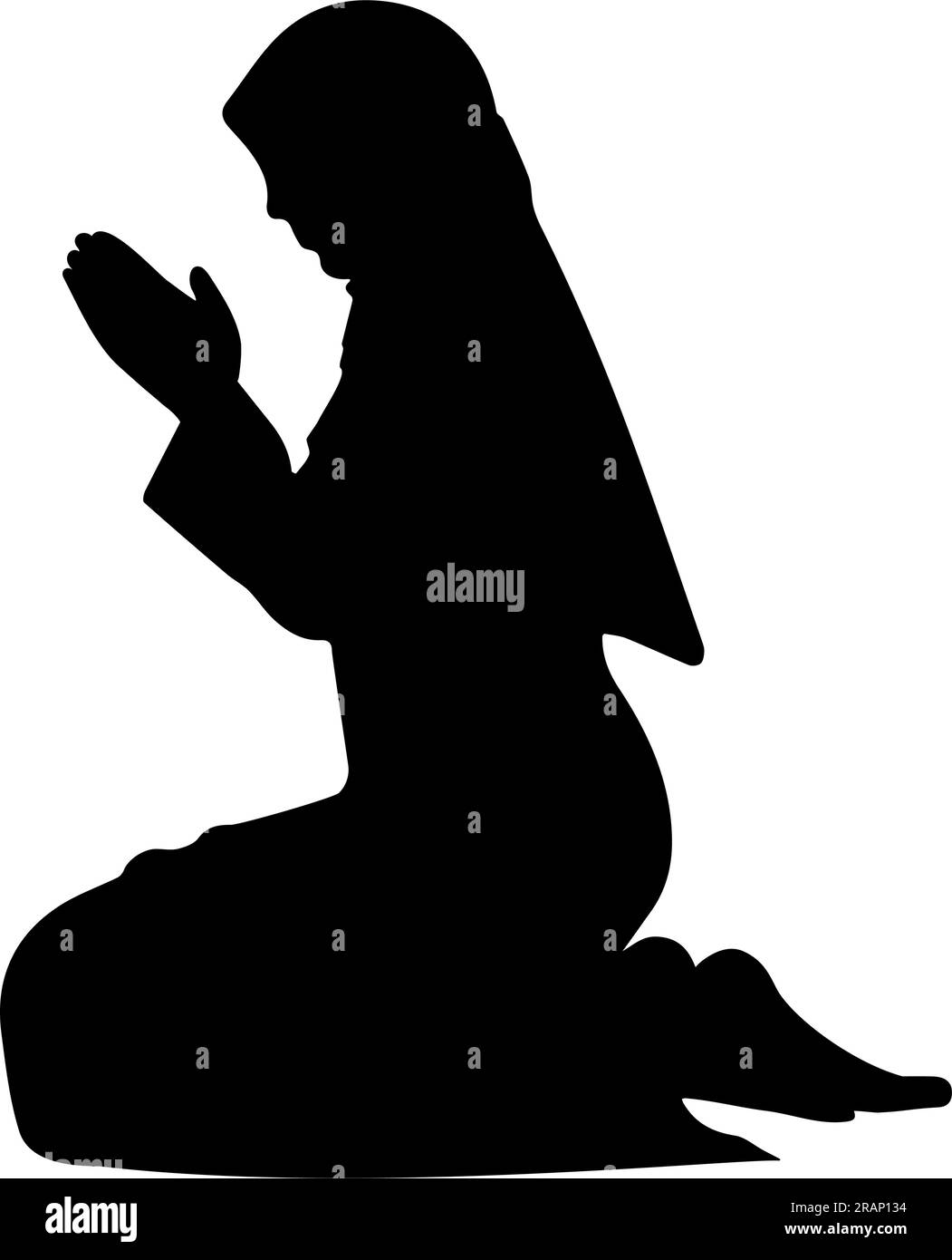 Donna musulmana che prega silhouette isolata su sfondo bianco. Illustrazione vettoriale Illustrazione Vettoriale