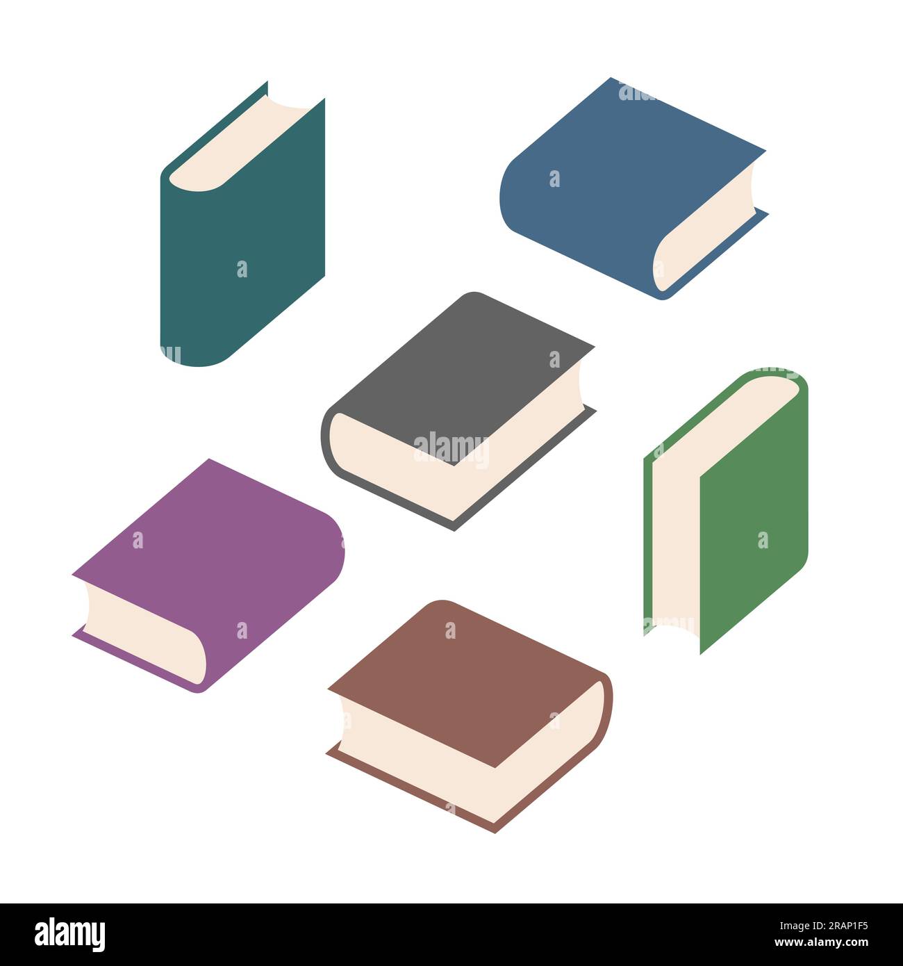 Una serie di libri con copertina rigida in diverse posizioni. Vista isometrica Illustrazione Vettoriale