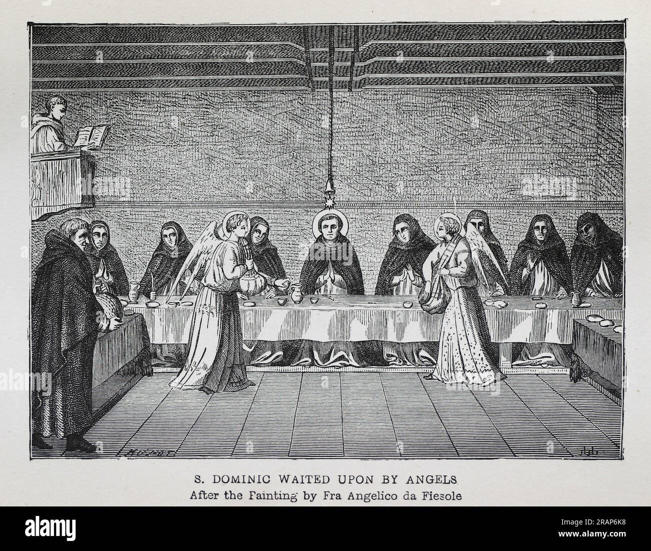 San Domenico atteso dagli angeli, dopo il dipinto di fra Angelico da Fiesole, incisione dalle vite dei Santi di Sabin Baring-Gould. Foto Stock
