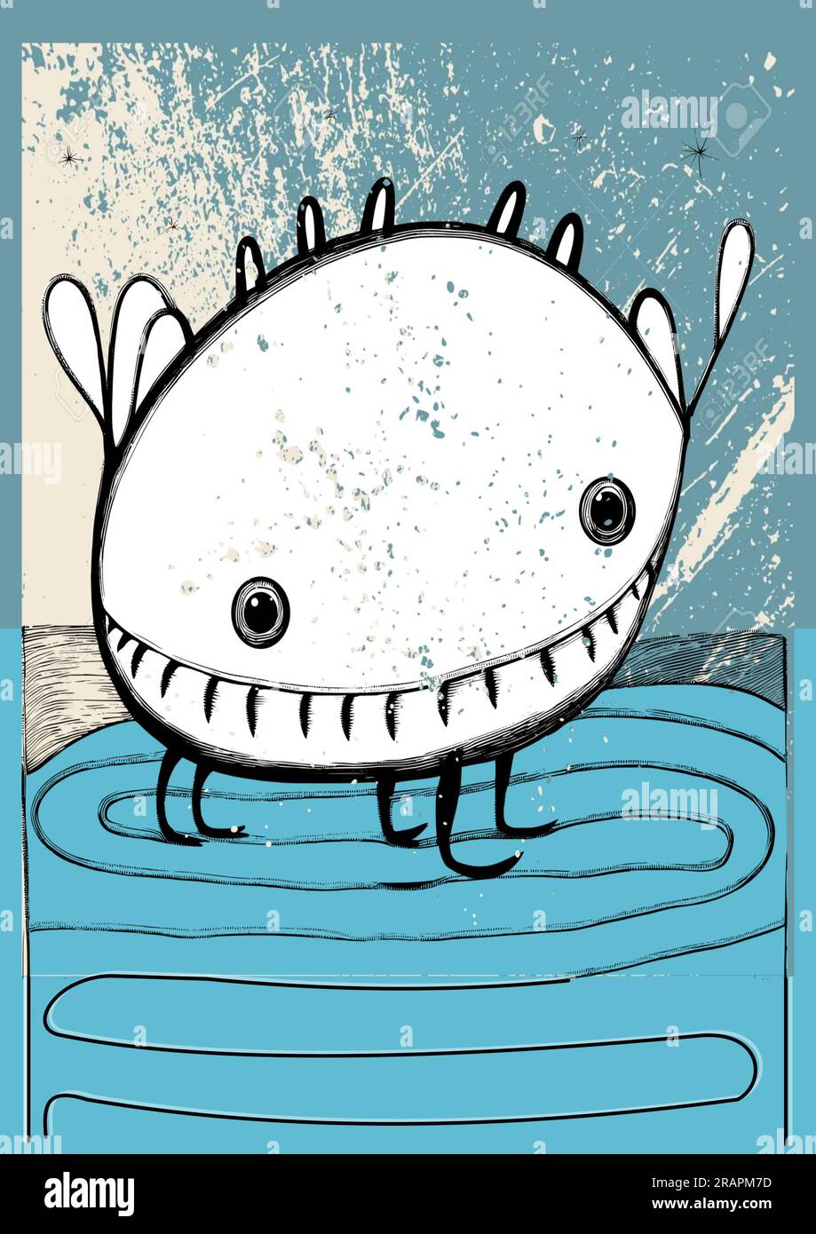 Simpatico personaggio sciocco a forma rotonda che pattina sul ghiaccio di un lago Foto Stock