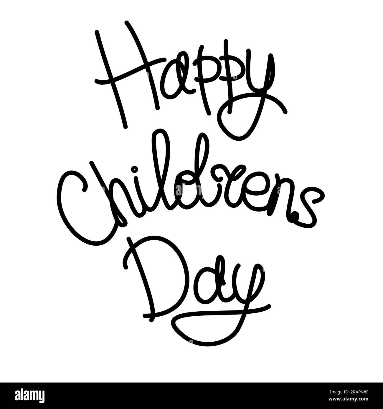 Scritta Happy Children's Day. Frase di vacanza. Illustrazione vettoriale nera disegnata a mano. Illustrazione Vettoriale