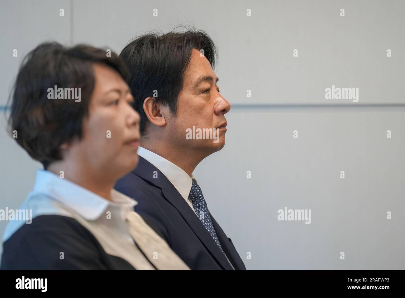 Taipei, Taiwan. 5 luglio 2023. Lai Ching-te, vicepresidente taiwanese e candidato del partito al governo, Partito Democratico progressista (DPP), per le elezioni presidenziali del 2024, durante una conferenza stampa. Credito: SOPA Images Limited/Alamy Live News Foto Stock