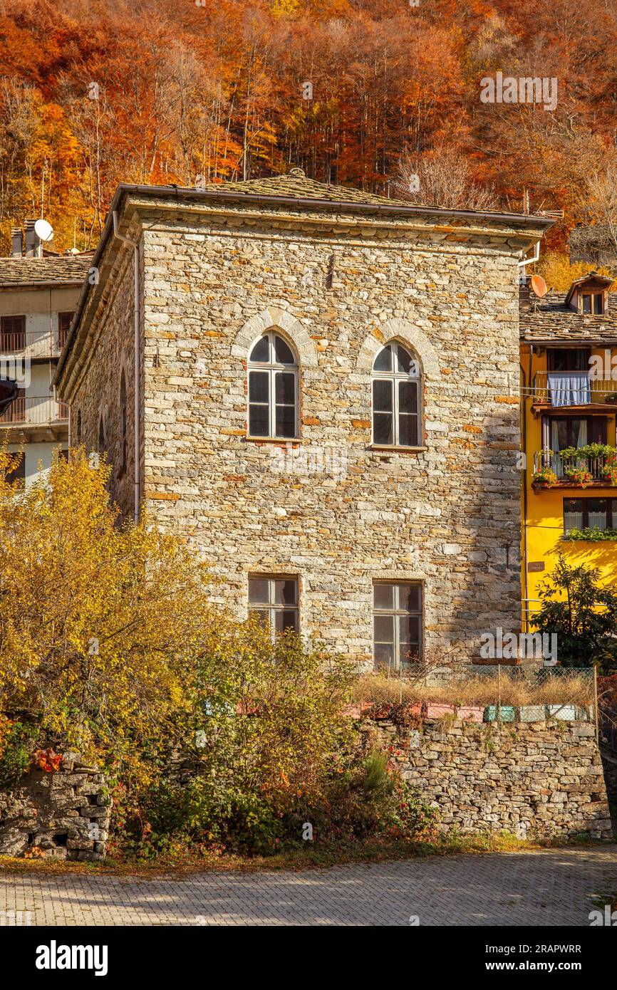 Tempio valdese, Piedicavallo, Val di Cervo, Piemonte, Italia Foto Stock