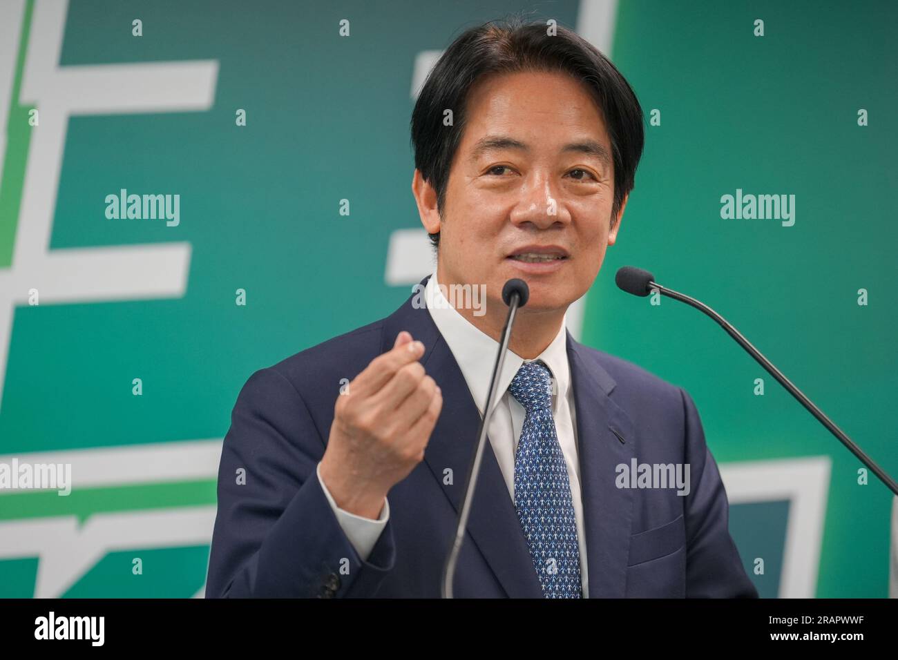 Taipei, Taiwan. 5 luglio 2023. Lai Ching-te, vicepresidente taiwanese e candidato del partito al governo, Partito Democratico progressista (DPP), per le elezioni presidenziali del 2024, esprimendo le sue osservazioni durante una conferenza stampa. Credito: SOPA Images Limited/Alamy Live News Foto Stock