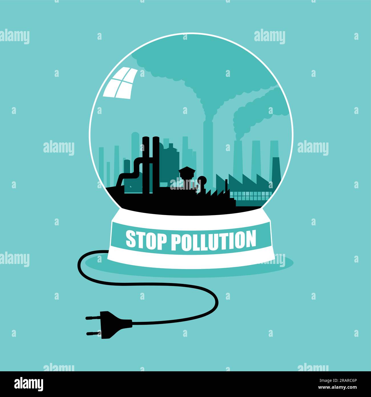 Fabbrica in cristallo palla, Stop inquinamento concept grafico Illustrazione Vettoriale