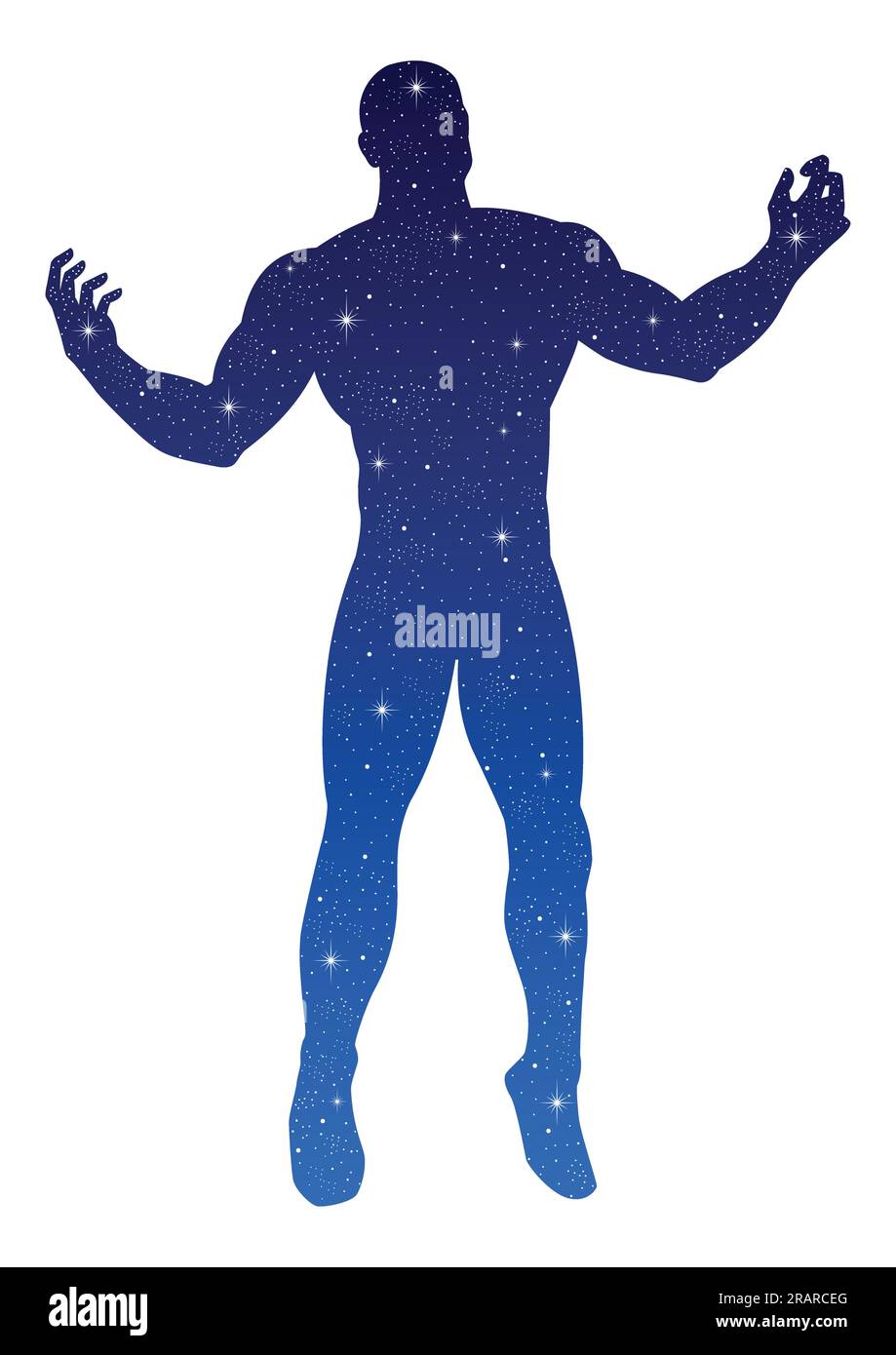 Silhouette illustrazione di una figura maschile aprire le braccia con le stelle texture Illustrazione Vettoriale