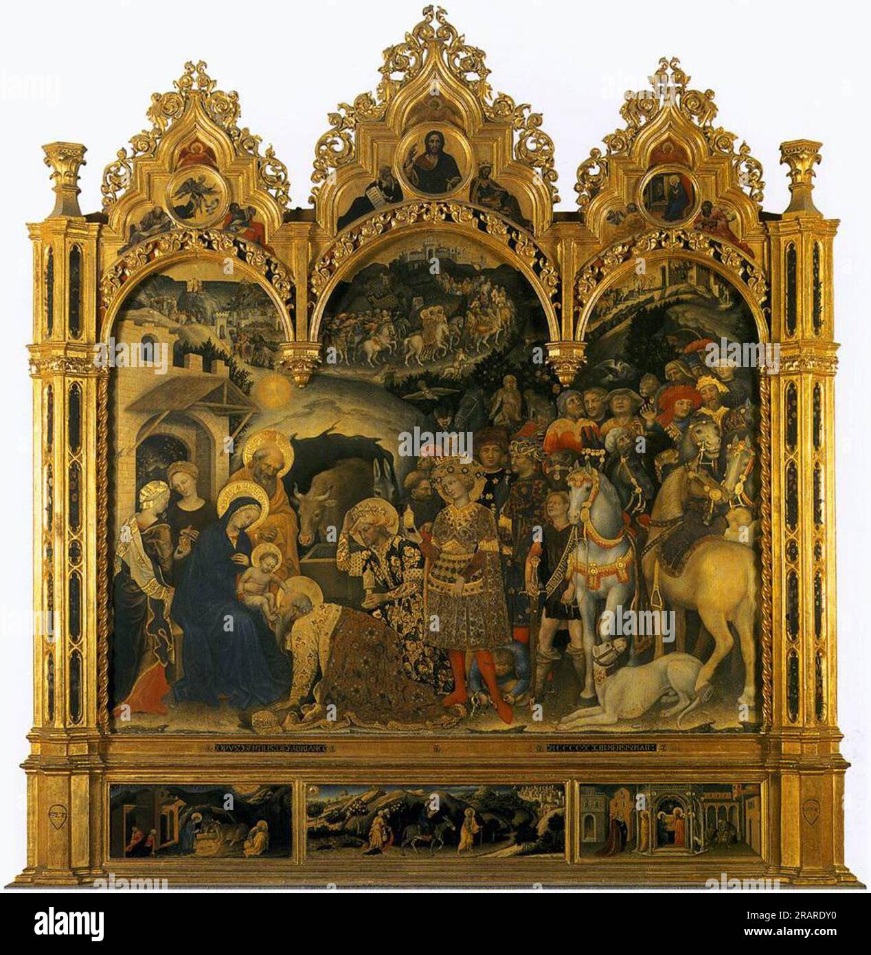 Adorazione dei Magi, dalla Cappella Strozzi di Santa Trinita, Firenze 1423 di gentile da Fabriano Foto Stock