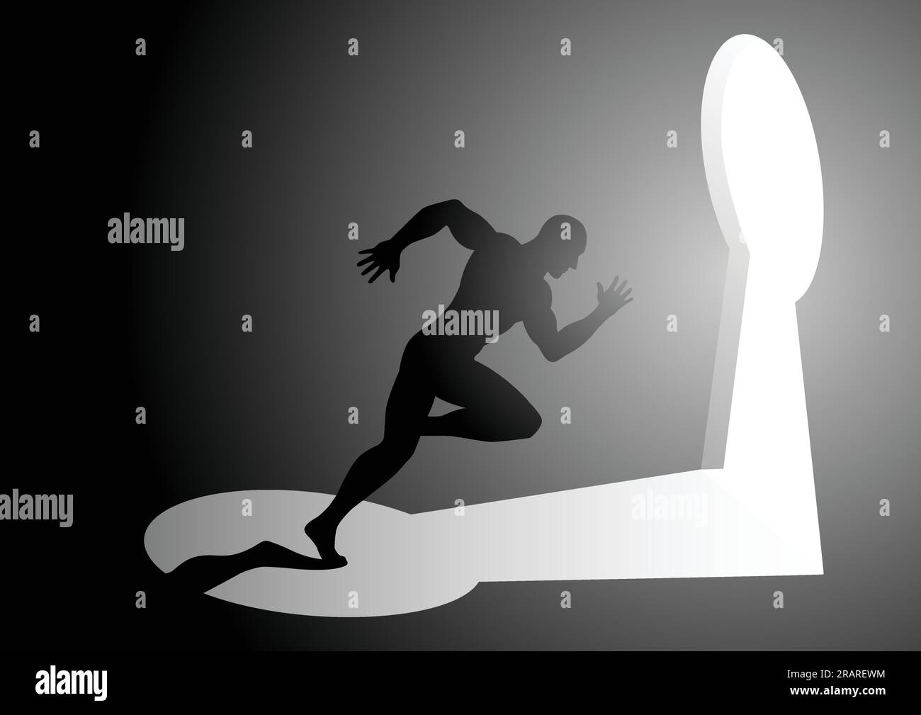 Illustrazione della silhouette di un uomo che corre in un buco della serratura Illustrazione Vettoriale