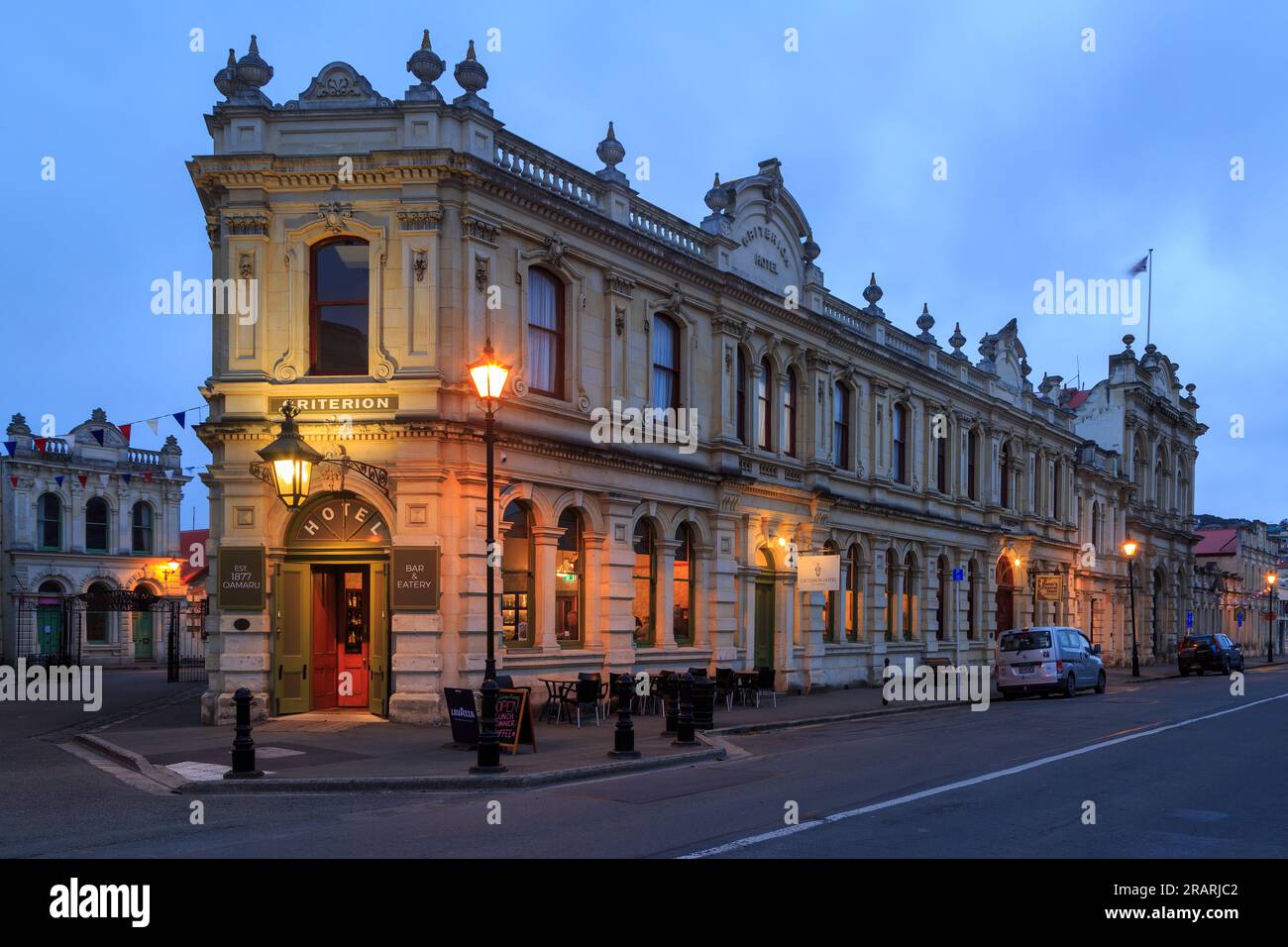 The Criterion Hotel, uno storico edificio del 1877 a Oamaru, nuova Zelanda. Ora è un bar e un ristorante. Foto Stock