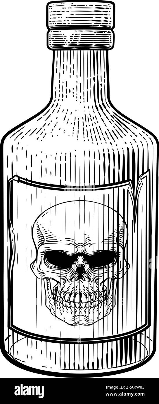 Etichetta di avvertenza vintage per il cranio della bottiglia di veleno Illustrazione Vettoriale