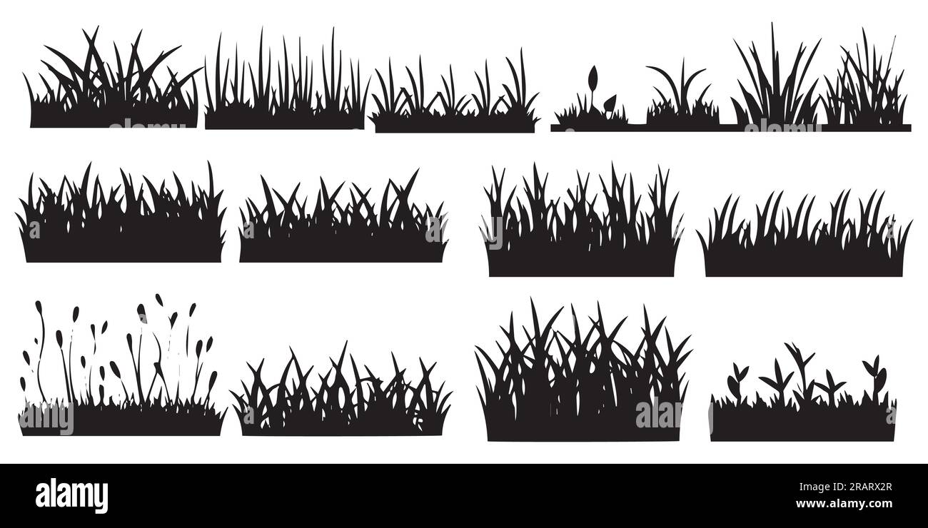 Una serie di illustrazioni vettoriali di silhouette Grass Illustrazione Vettoriale