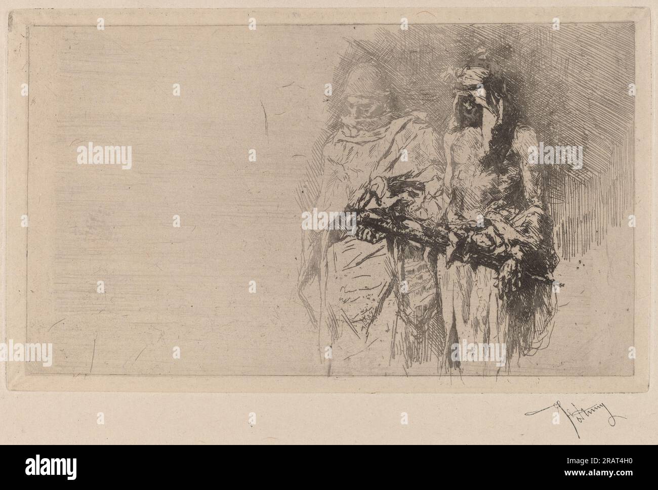 "Mariano Fortuny y y Carbó, Croquis (due figure arabe), c. 1865, incisione su carta deposta, lastra: 14,7 x 24,8 cm (5 13/16 x 9 3/4 pollici) Foglio: 24 x 32,5 cm (9 7/16 x 13/16 pollici), regalo di Frank Anderson Trapp, 1999,111,16' Foto Stock "Mariano Fortuny y y Carbó, Croquis (due figure arabe), c. 1865, incisione su carta deposta, lastra: 14,7 x 24,8 cm (5 13/16 x 9 3/4 pollici) Foglio: 24 x 32,5 cm (9 7/16 x 13/16 pollici), regalo di Frank Anderson Trapp, 1999,111,16' Foto Stock