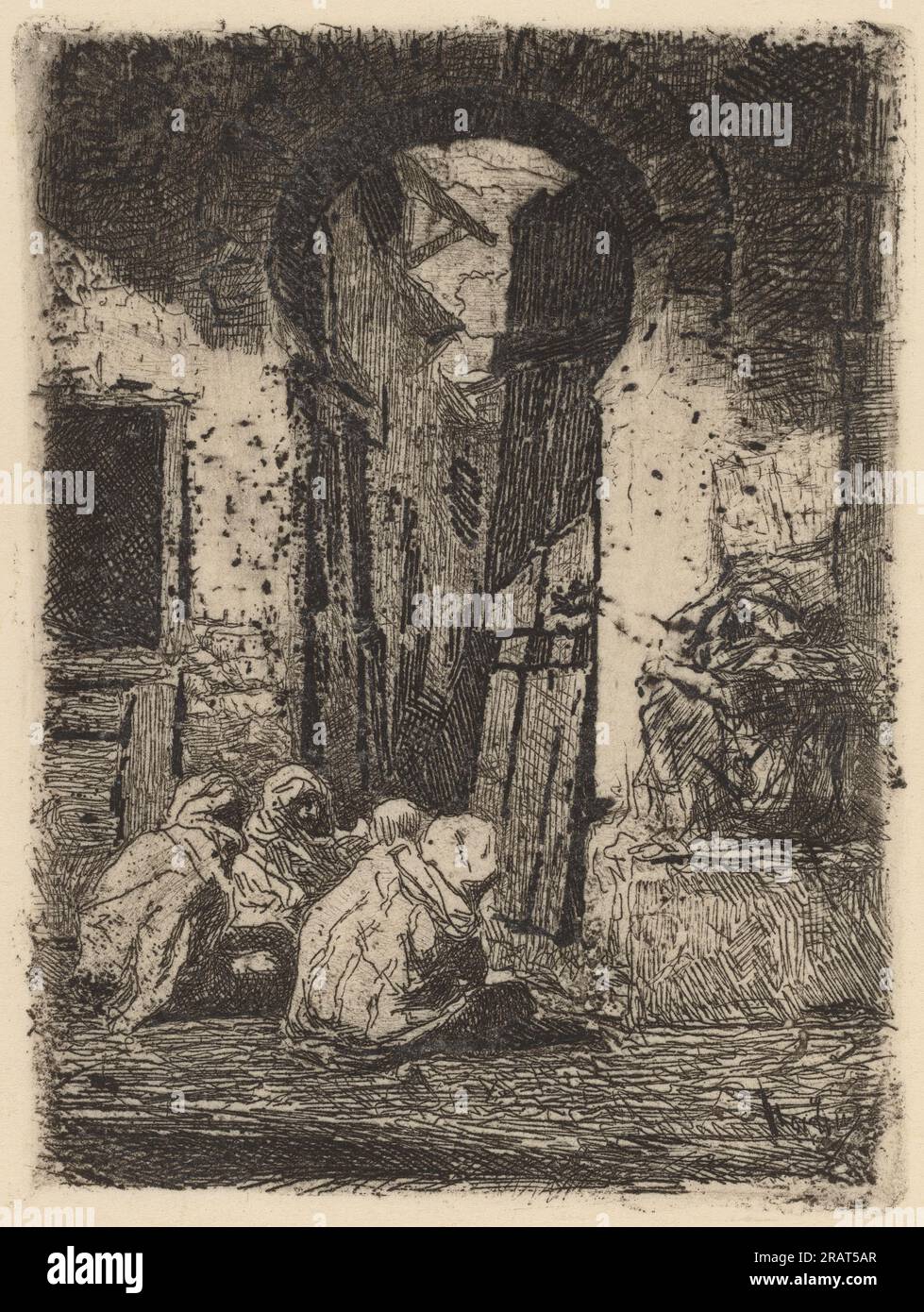 "Mariano Fortuny y y Carbó, Tánger (arabi seduti), incisione su carta tessuta, piastra: 9,2 x 7,1 cm (3 5/8 x 2 13/16 pollici) Foglio: 24,5 x 18,5 cm (5/8 x 5/16 pollici), regalo di Frank Anderson Trapp, 1999,111,17' Foto Stock "Mariano Fortuny y y Carbó, Tánger (arabi seduti), incisione su carta tessuta, piastra: 9,2 x 7,1 cm (3 5/8 x 2 13/16 pollici) Foglio: 24,5 x 18,5 cm (5/8 x 5/16 pollici), regalo di Frank Anderson Trapp, 1999,111,17' Foto Stock