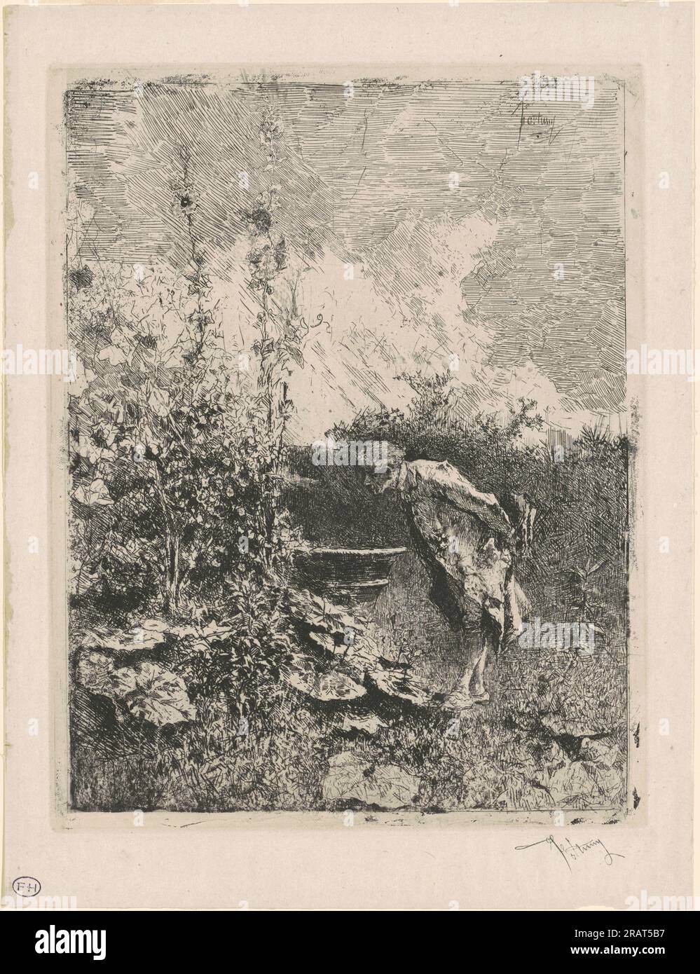 Mariano Fortuny y y Carbó, l'Amateur de jardin (l'appassionato di giardinaggio), 1878, incisione su carta deposta, piastra: 27,5 x 21,5 cm (10 13/16 x 8 7/16 pollici) Foglio: 32,3 x 24,7 cm (12 11/16 x 9 3/4 pollici), acquistato come regalo di Ann e Matthew Nimetz, 2016.104,2' Foto Stock
