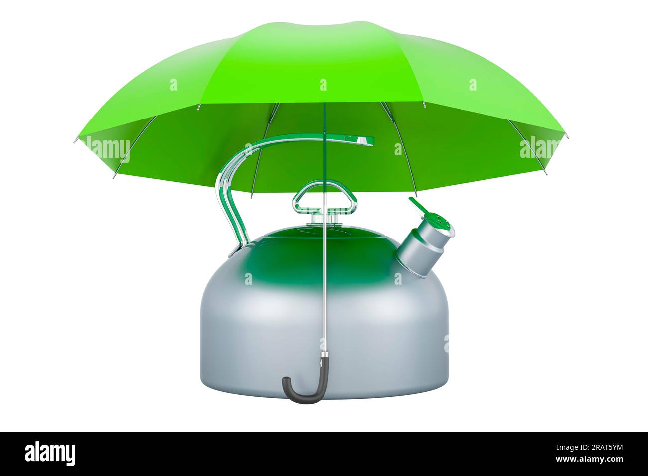 Grande bollitore metallico sotto ombrello, rendering 3D isolato su sfondo bianco Foto Stock