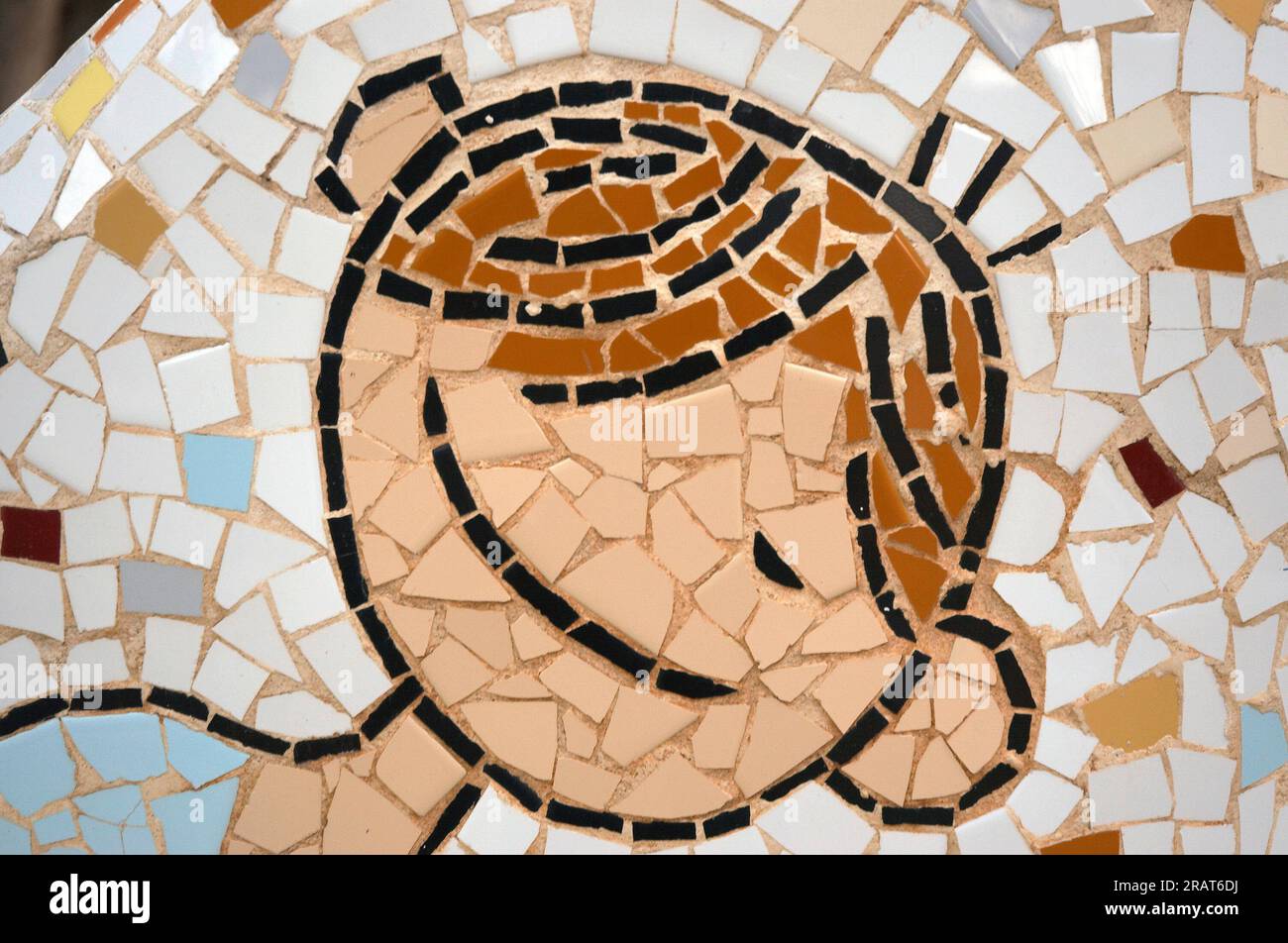 disegno di un ragazzo con le trecce formate da piccoli pezzi di piastrelle in stile mosaico Foto Stock
