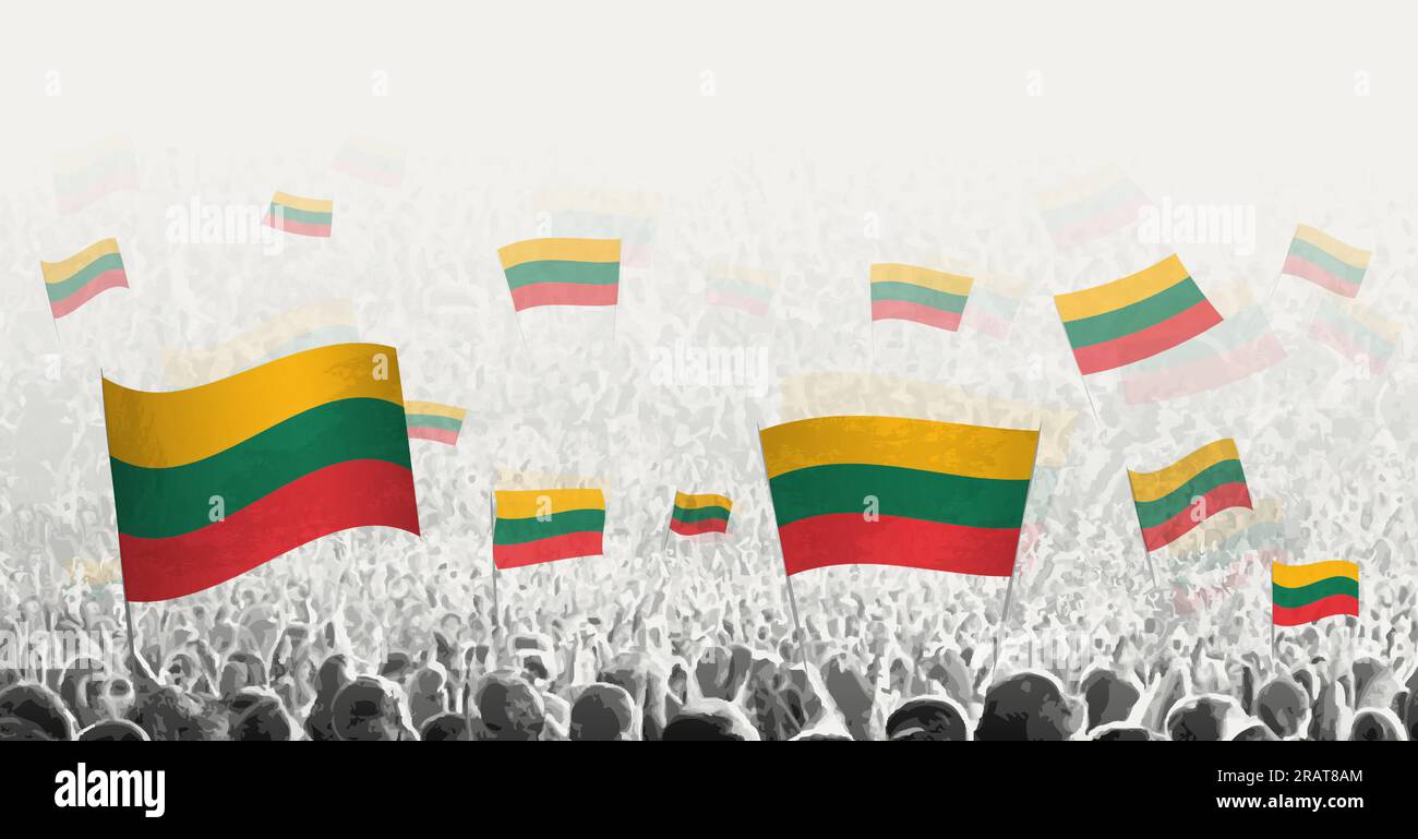 Folla astratta con bandiera della Lituania. I popoli protestano, la rivoluzione, lo sciopero e la manifestazione con la bandiera della Lituania. Illustrazione vettoriale. Illustrazione Vettoriale