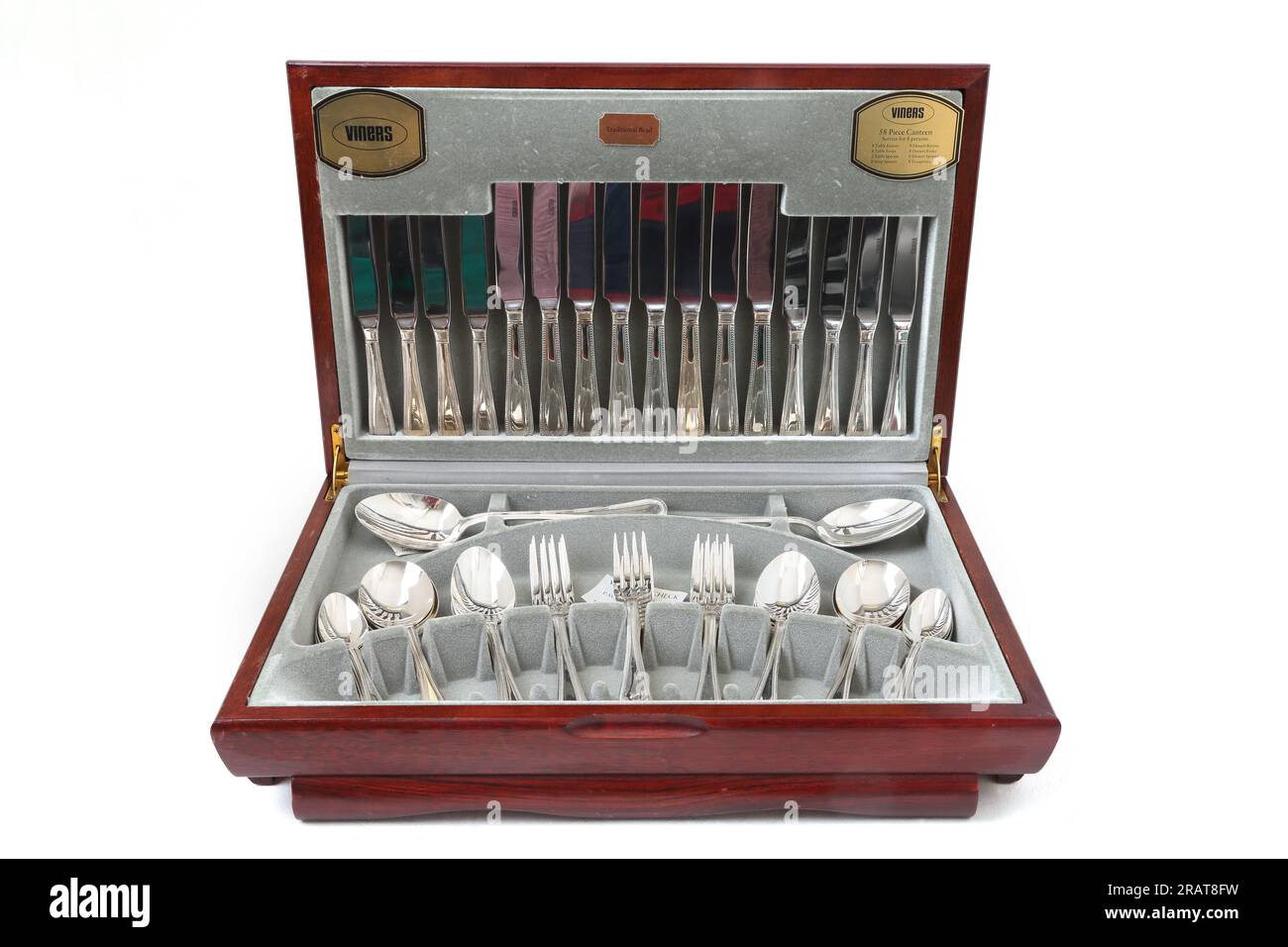 Set di posate in argento per servizio mensa Viners da 58 pezzi, stile tradizionale con perle Foto Stock