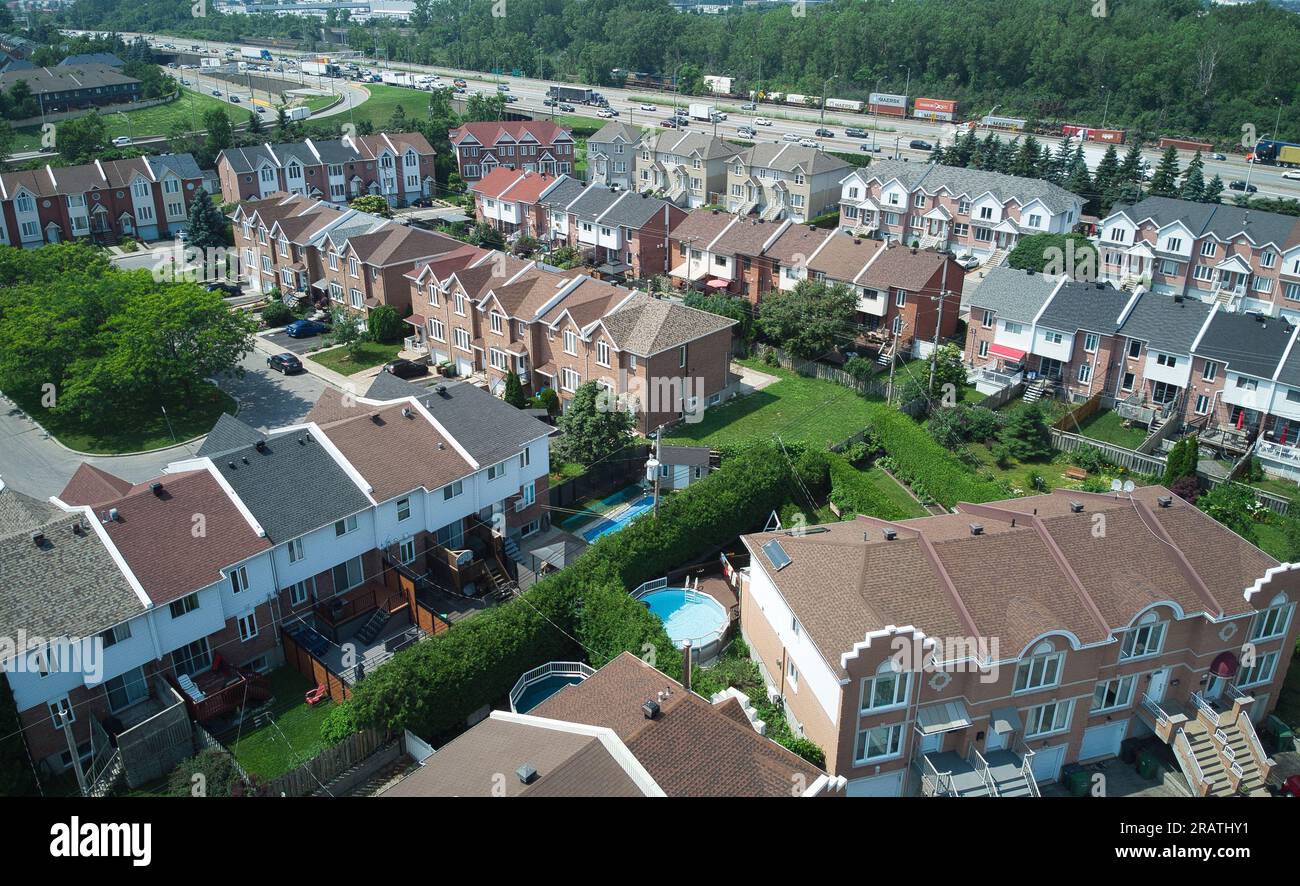 Vista aerea dei sobborghi di Montreal. Foto Stock