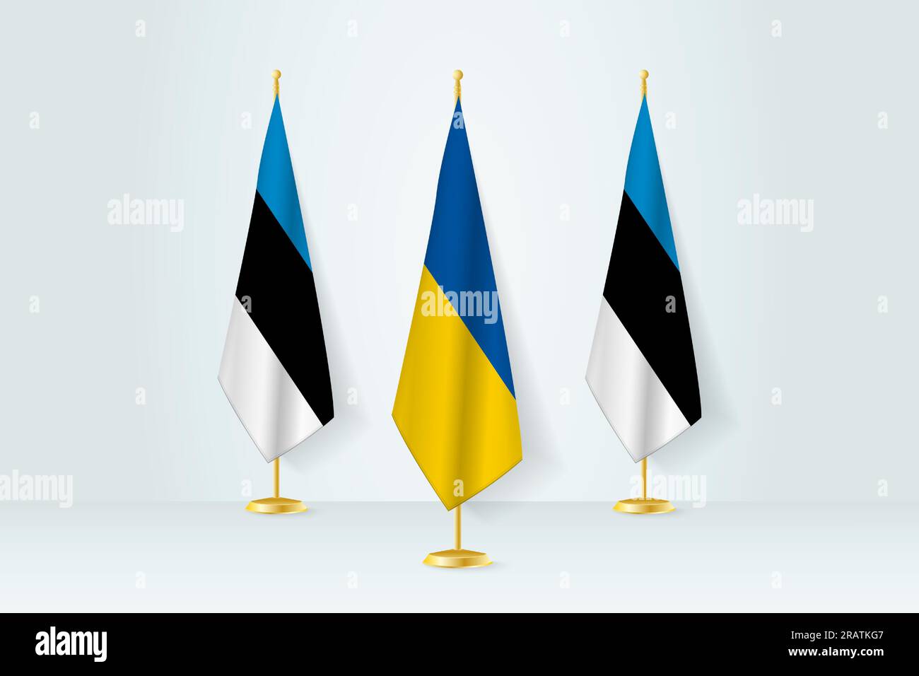 Concetto di incontro tra Ucraina ed Estonia. Bandiere su un supporto per bandiere. Illustrazione Vettoriale