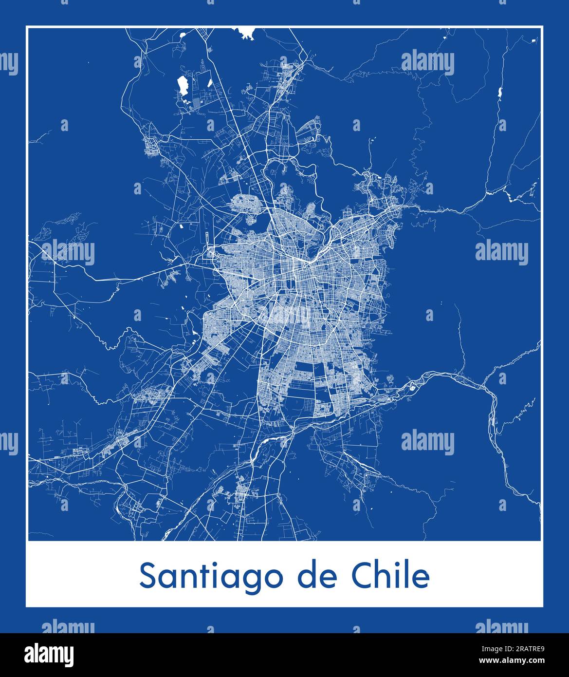 Santiago del Cile Cile Sud America Mappa della città stampa blu illustrazione vettoriale Illustrazione Vettoriale