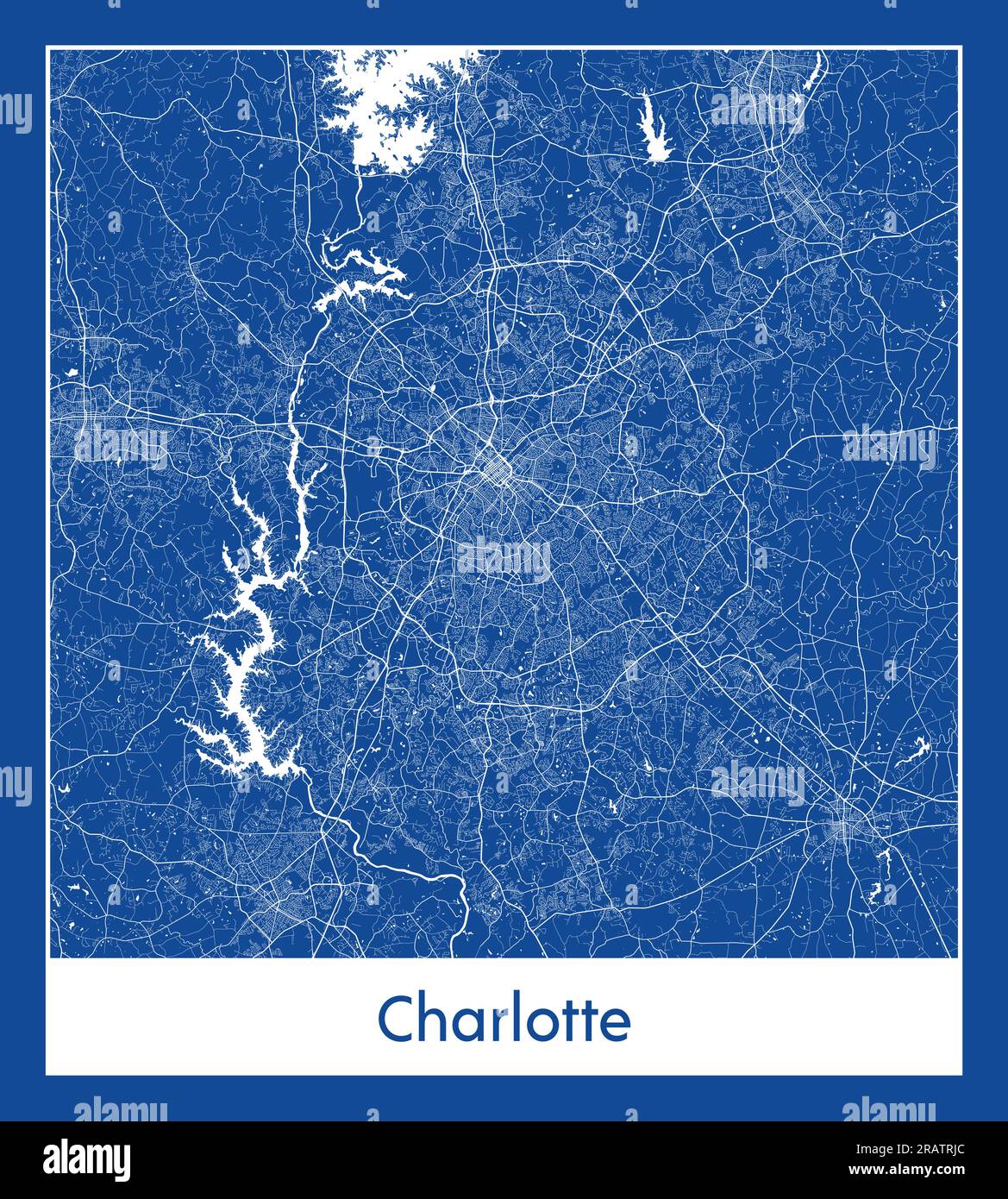 Charlotte Stati Uniti Nord America città mappa stampa blu illustrazione vettoriale Illustrazione Vettoriale